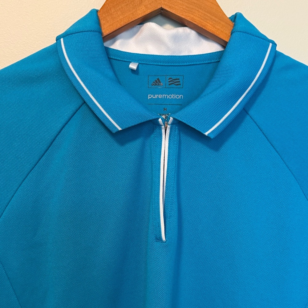adidas Women's Teal Athletic Polo with White Trim - Picture 4 of 5